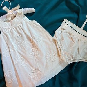 Two-Piece Linen white 0-3 month dress and panties